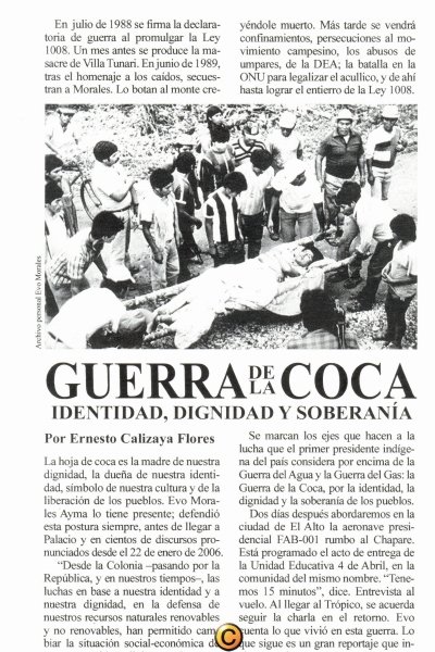GUERRA DE LA COCA. IDENTIDAD DIGNIDAD Y SOBERANIA